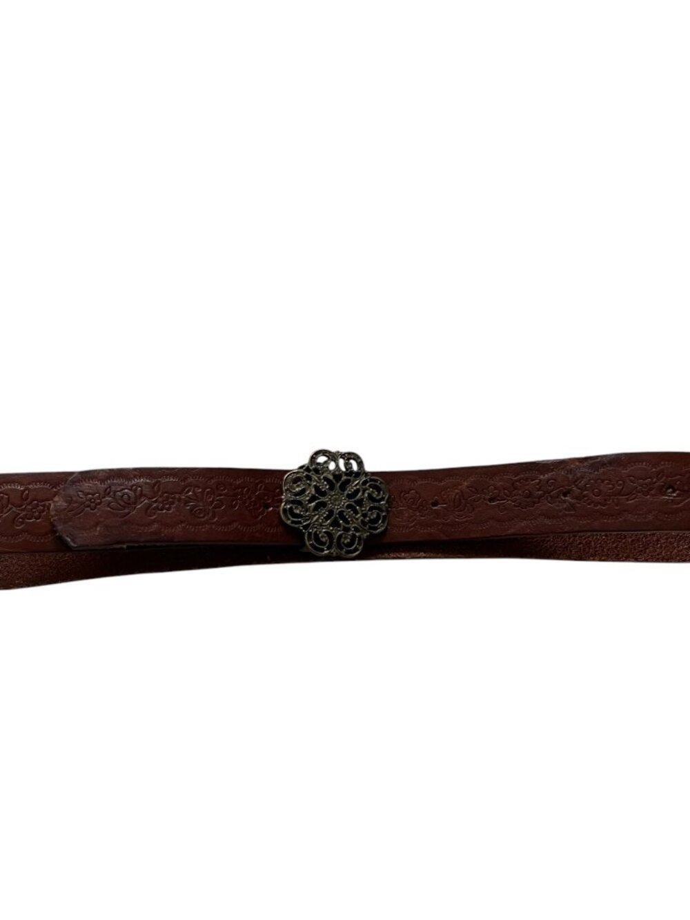 Garnet Hill leather belt brown leather floral tooled design